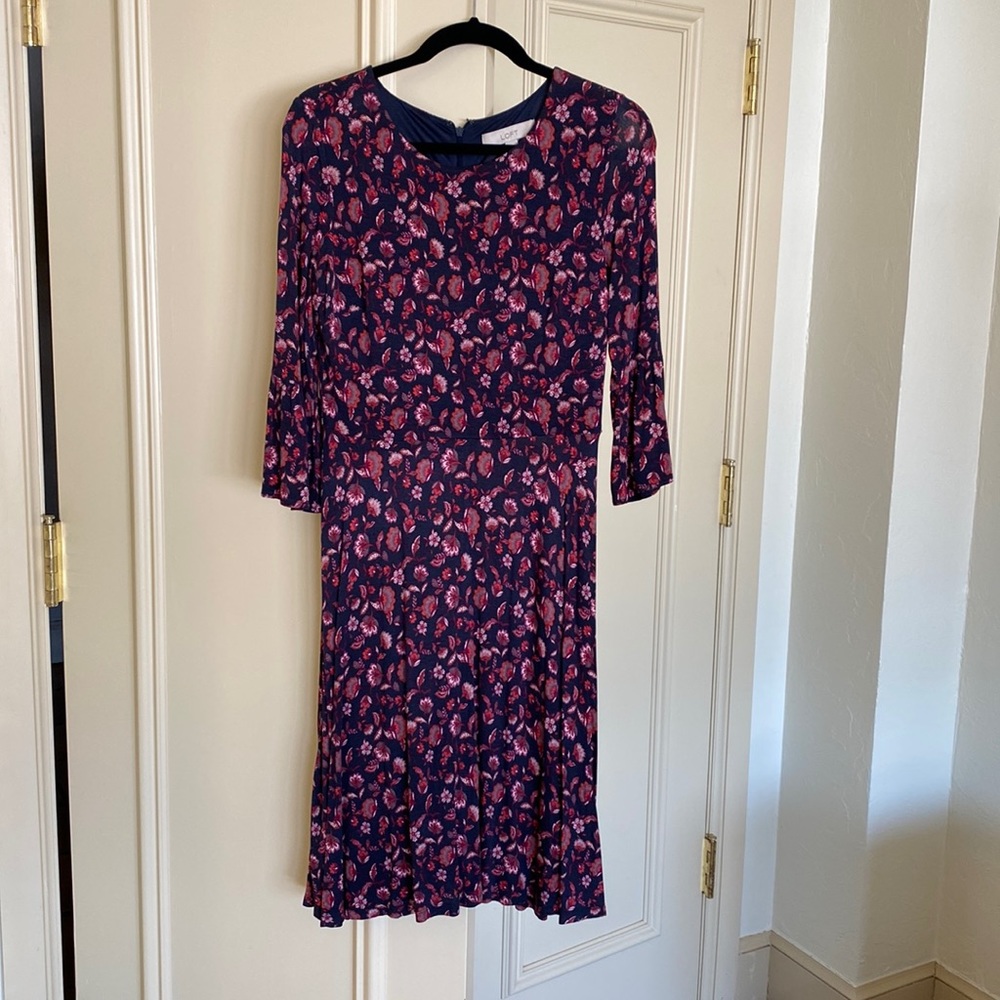 Ann Taylor Loft navy floral A-line dress